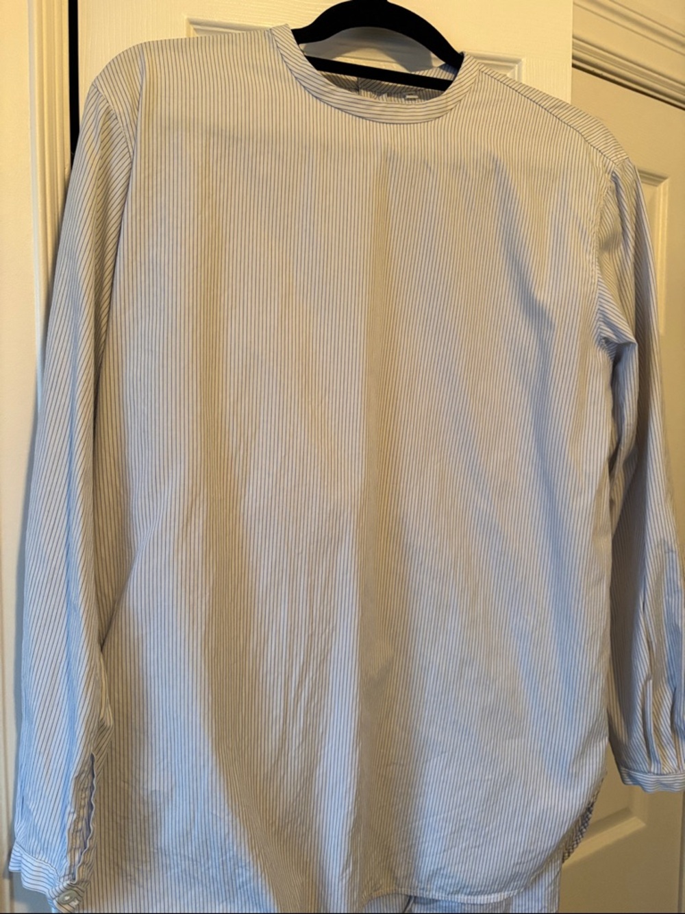 Muji Blue and White Pinstripe Long-Sleeve Tee